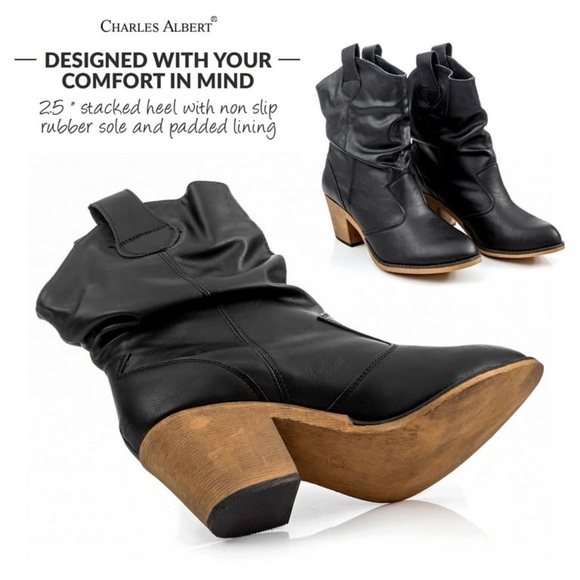 Charles Albert Modern Western Cowgirl Boots Pull Up Low Heel Mid-Calf Boots Sz10 - Picture 4 of 12